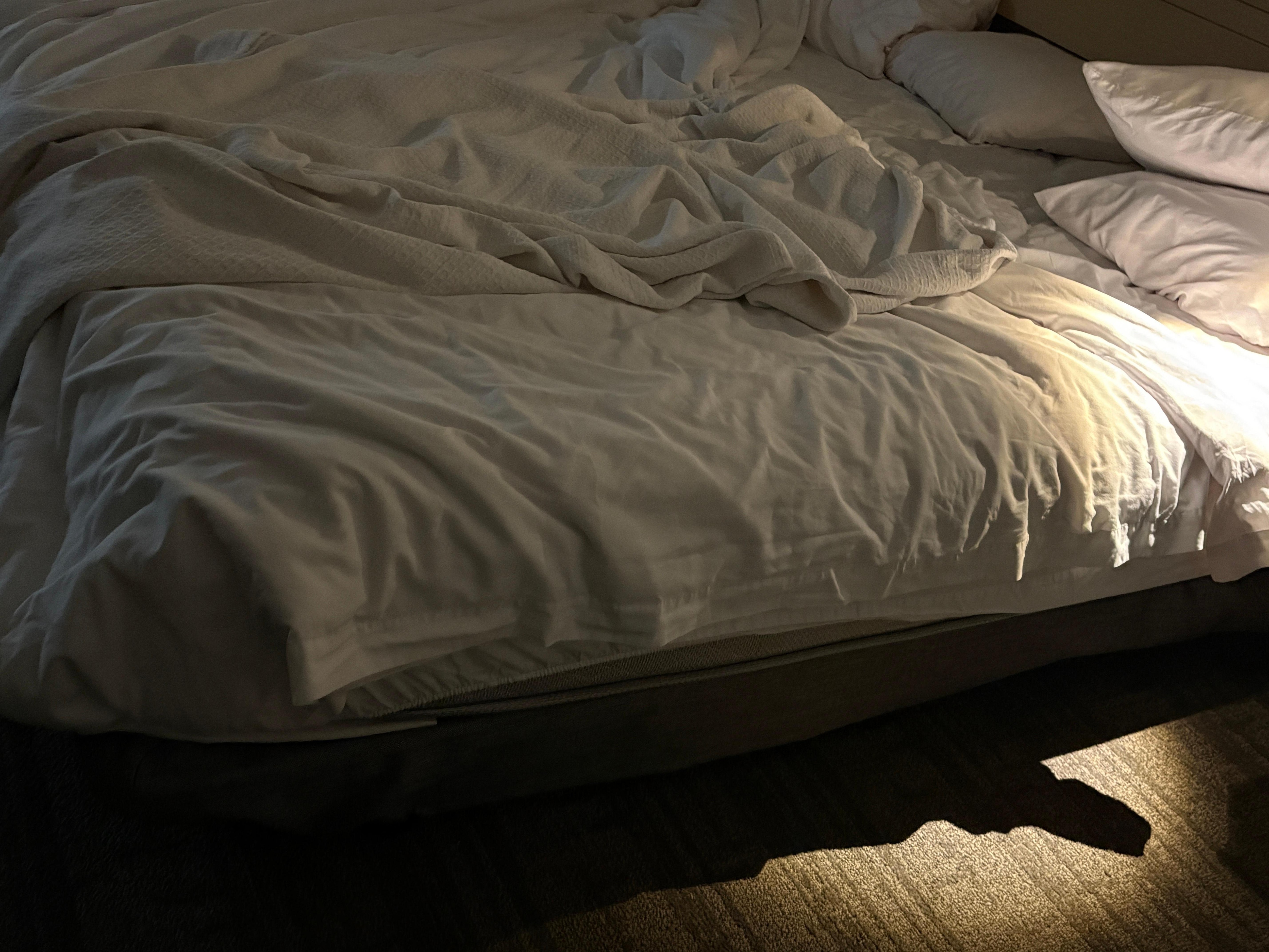 No box springs and worn mattress. 