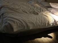 No box springs and worn mattress.