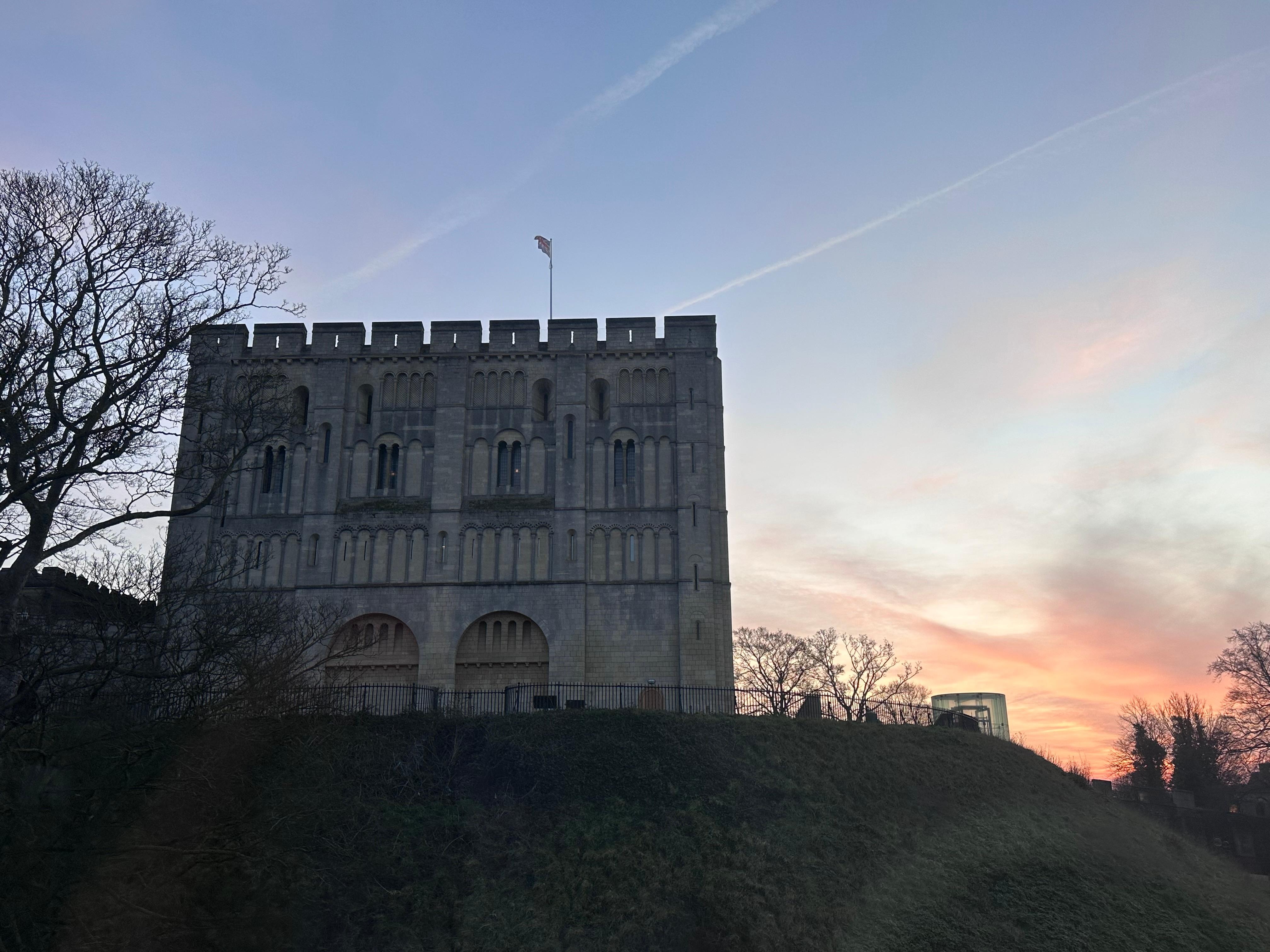 Beautiful morning sunrise seen through front window. 