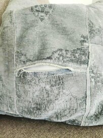 torn pillow, much of the furniture is not well maintained