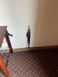 Unidentifiable black splatter on room wall