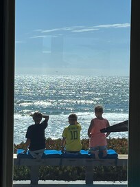 grandsons enjoying the view from the deck