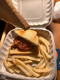 Cold “chicken” sandwich. Where do you see chicken? Leftover bread from breakfast. $15 for this, a joke at best.