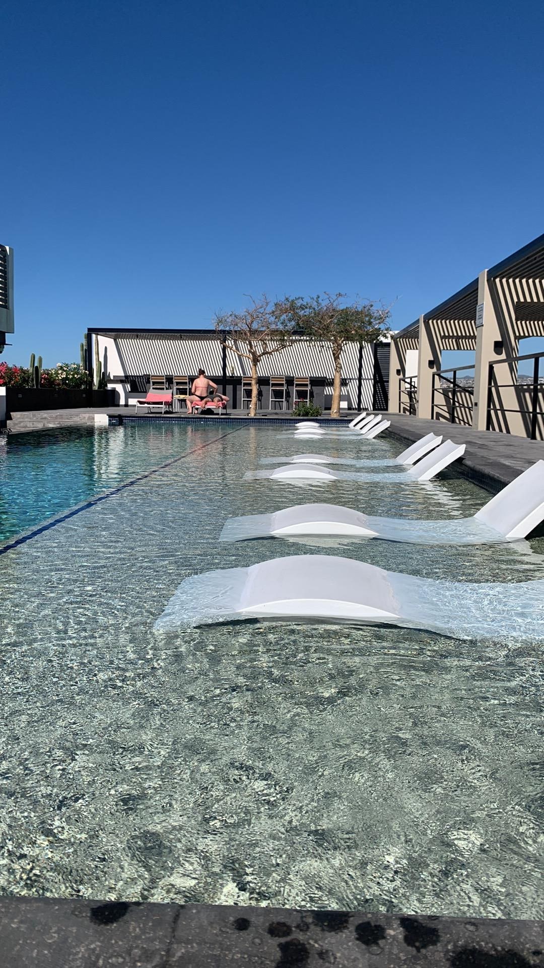 Clean and peaceful place to lounge compared to the busy beach zone. 