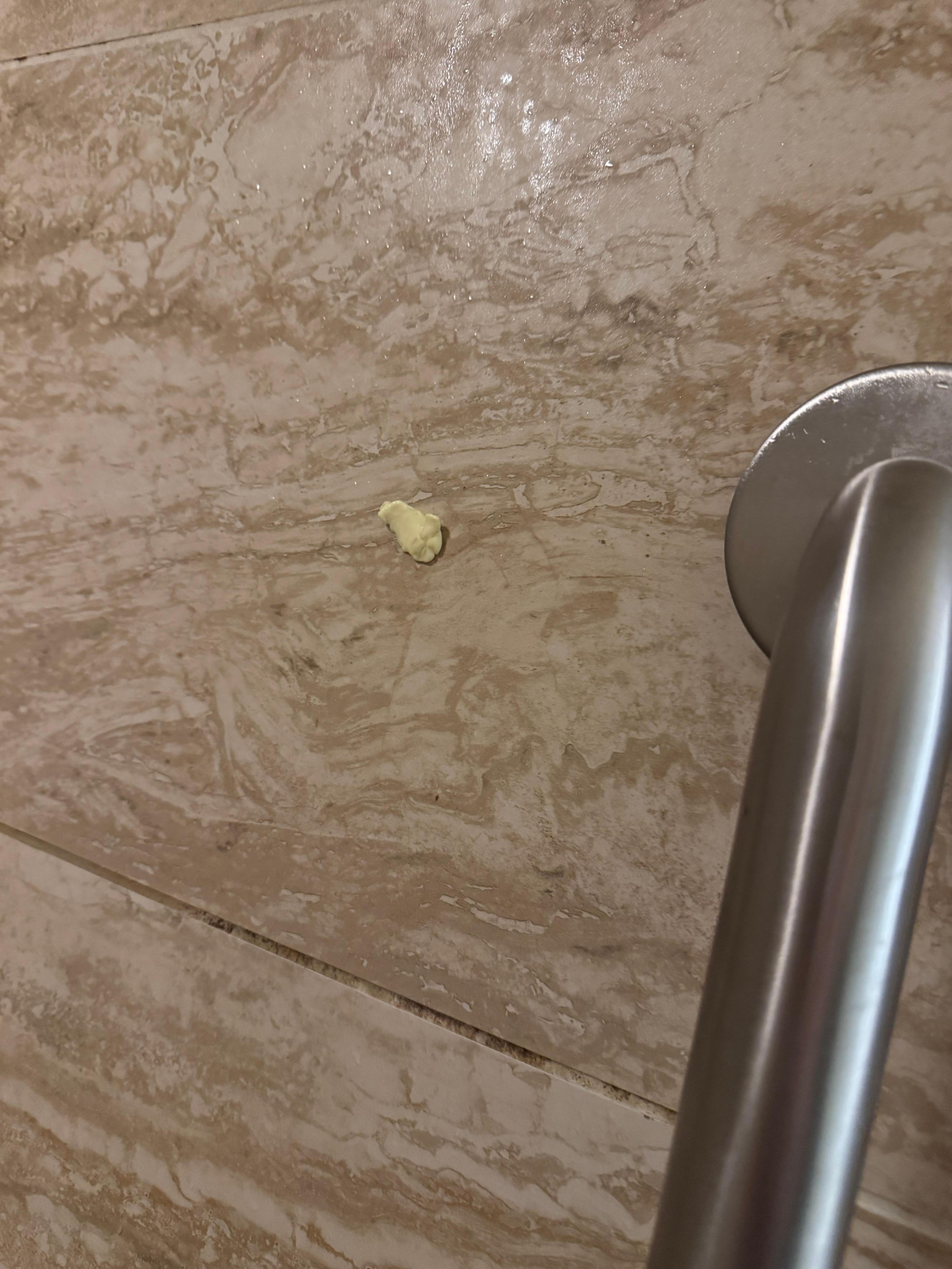Gum stuck to the shower wall