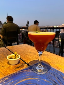 Cocktail on outside terrace.