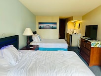 A super clean room with a lanai.