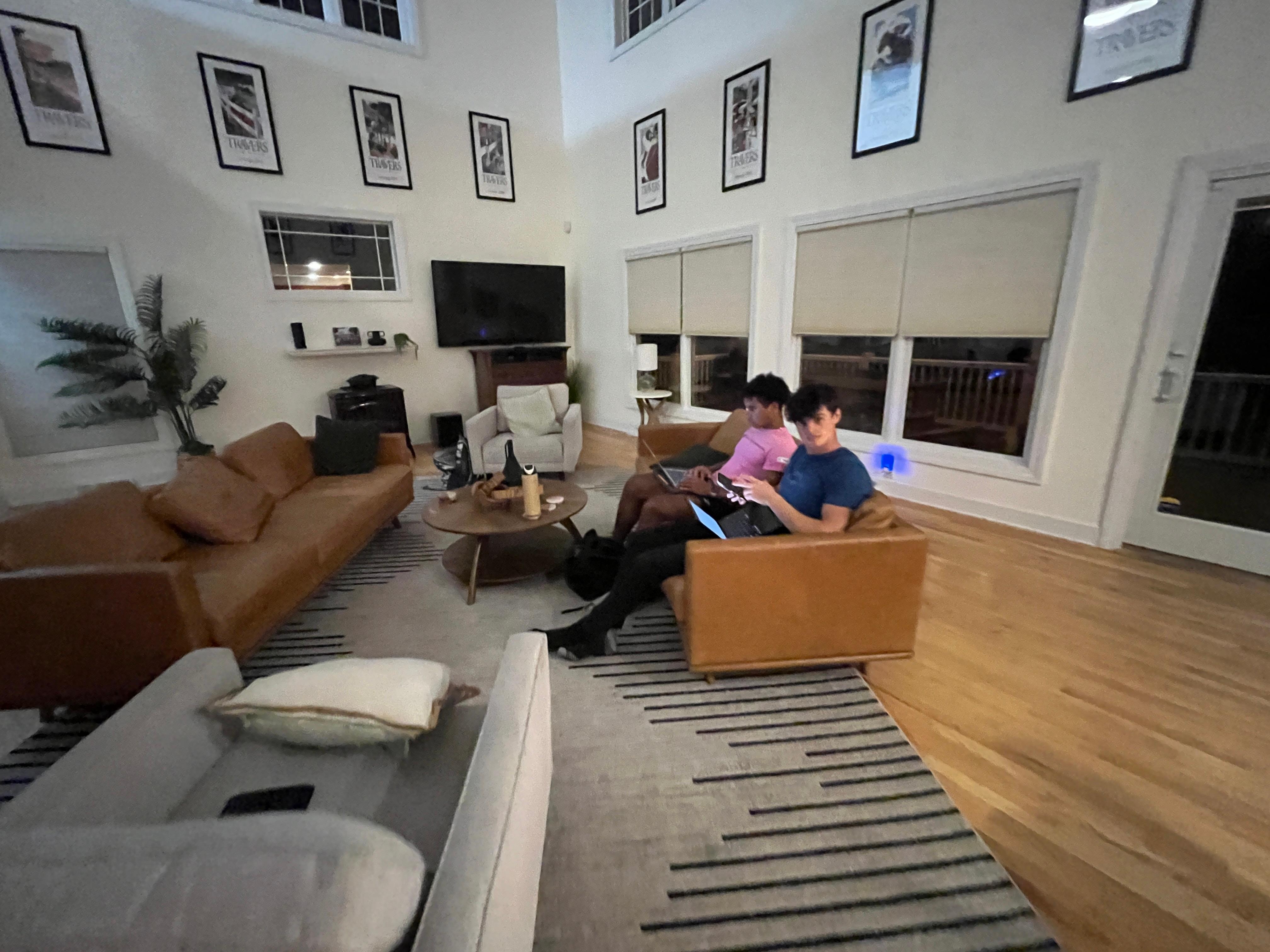 Kids getting homework done- easy stable wifi access. 