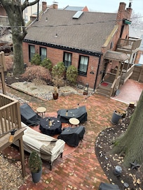 View from our balcony to the courtyard.