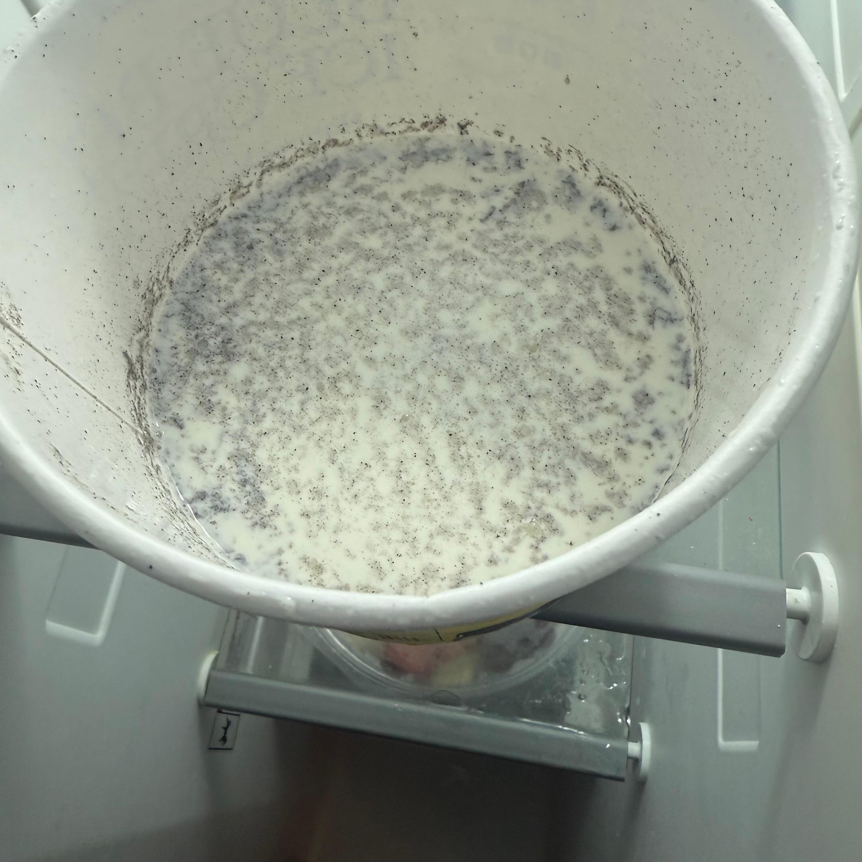Melted ice cream in warm freezer
