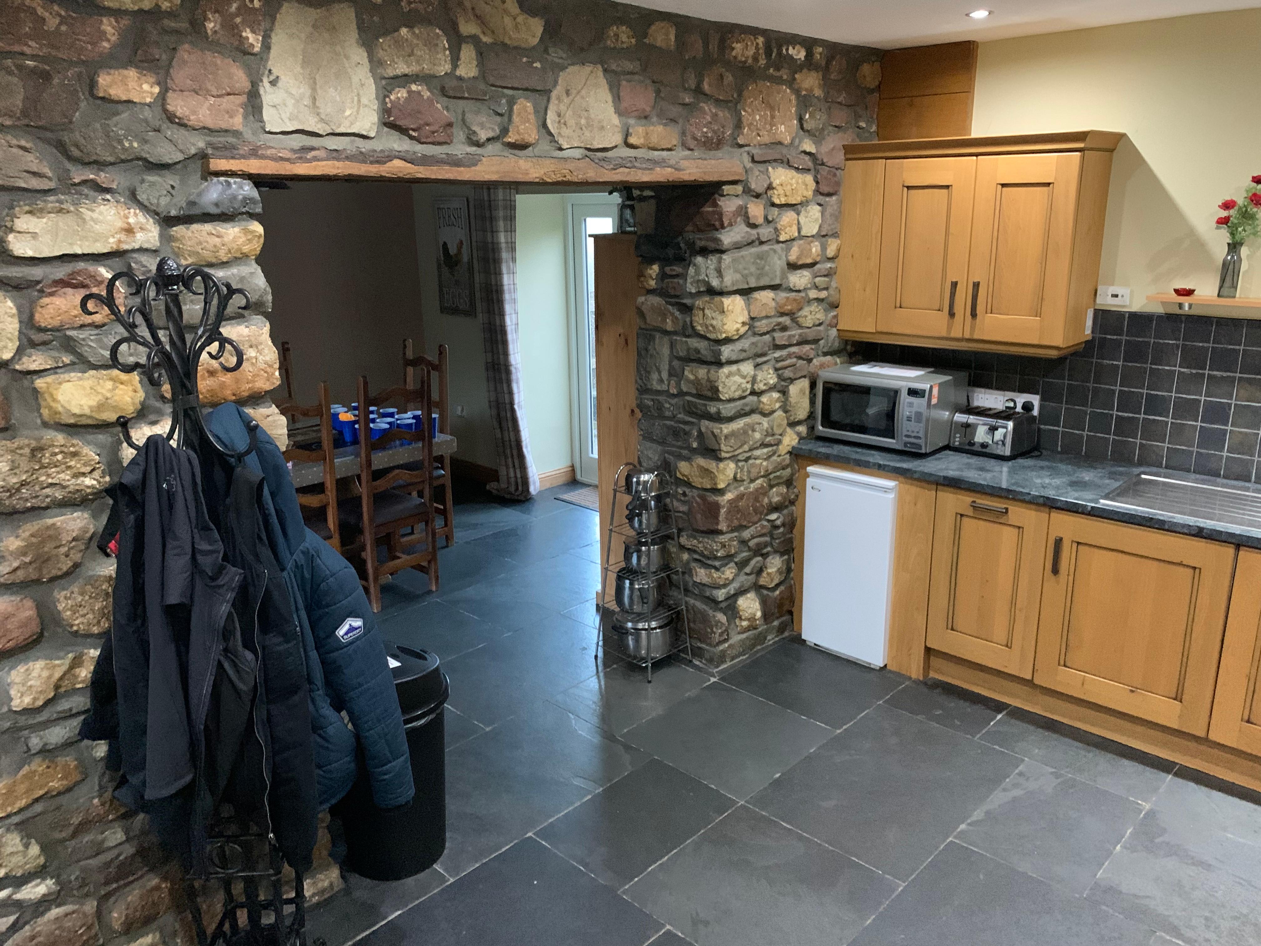 Kitchen leading into dining area