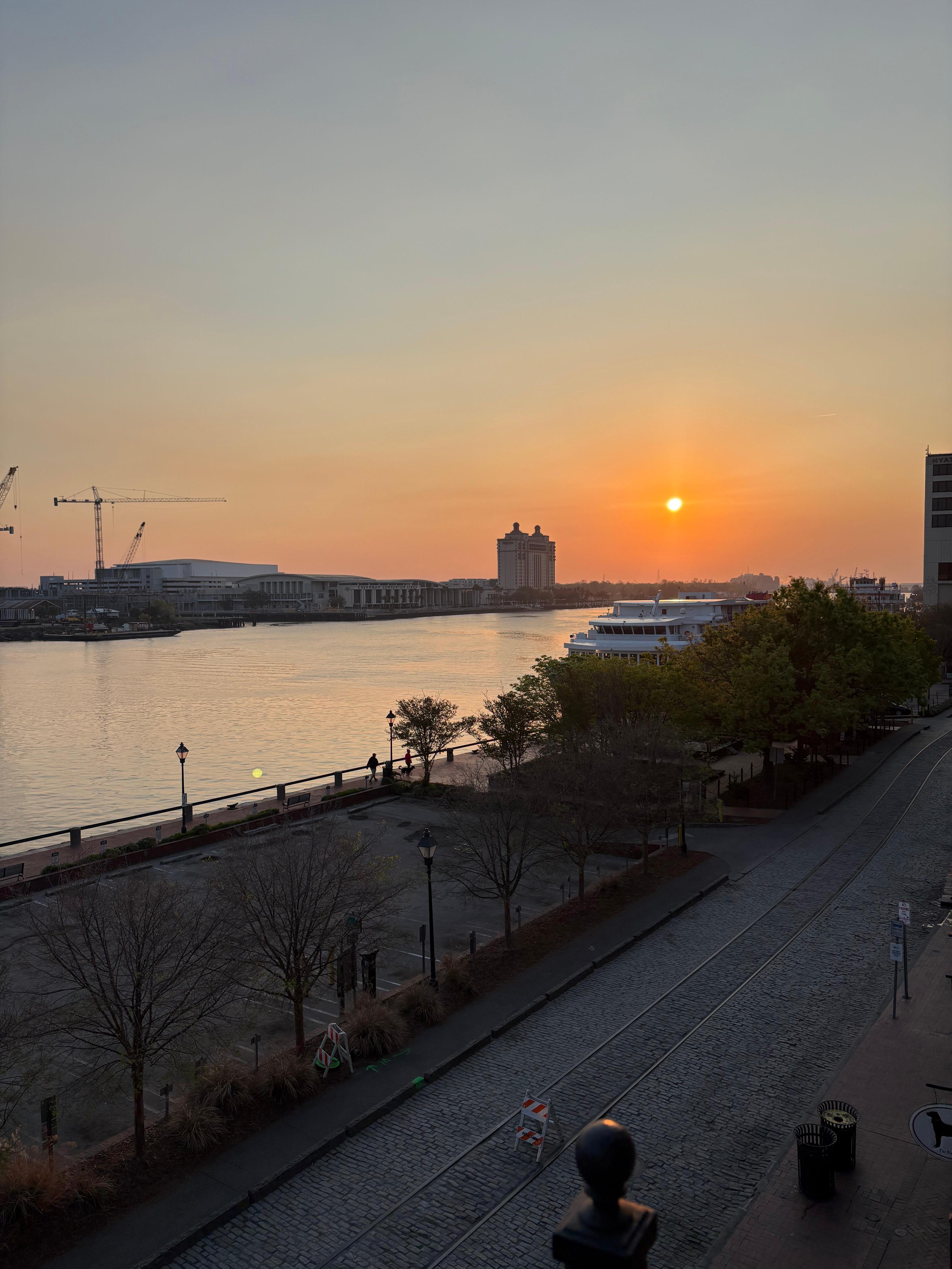 View of the sunrise from the balcony. 