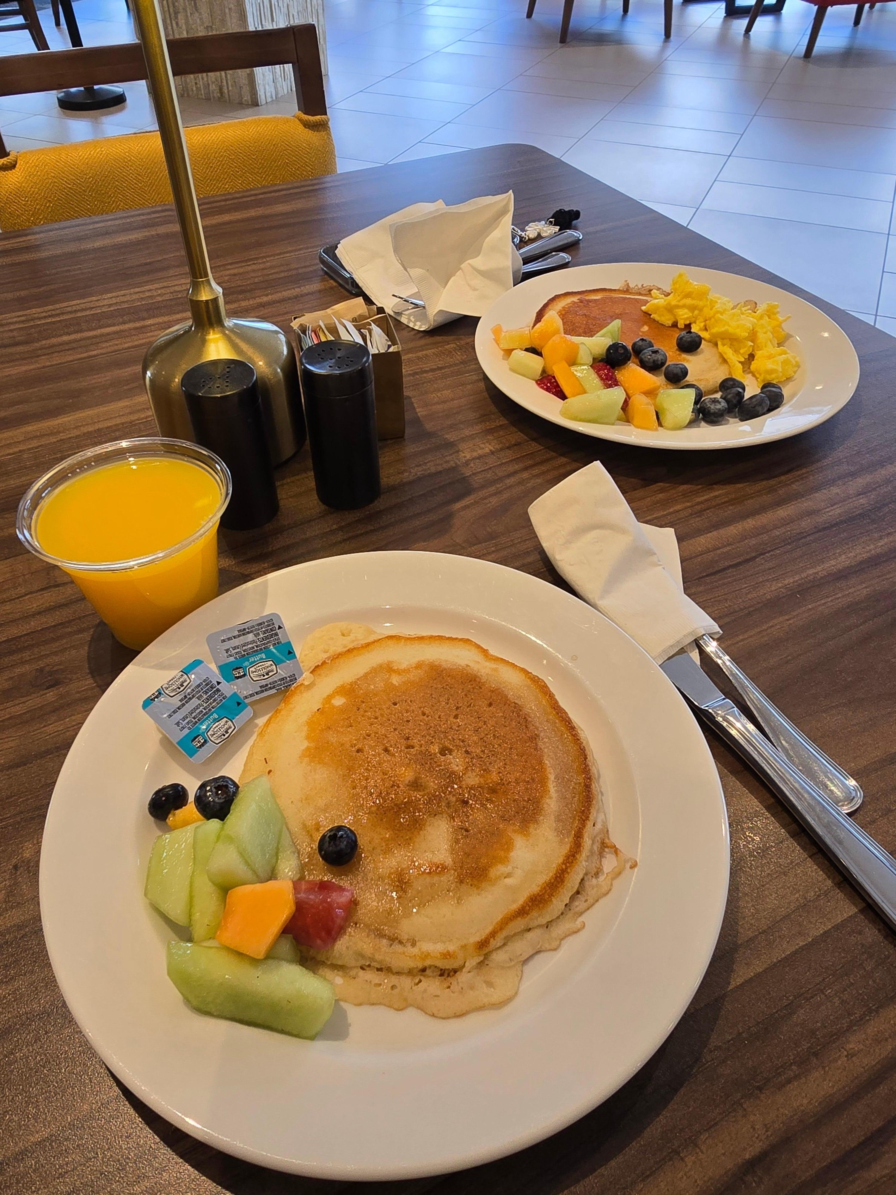 Pancakes were perfect. Did find a soggy strawberry amongst the fruit but the rest were good