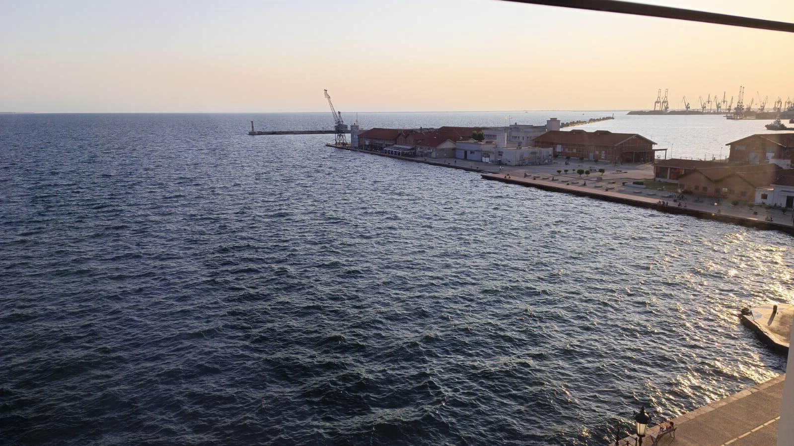 The view from our room's balcony over Thessaloniki port