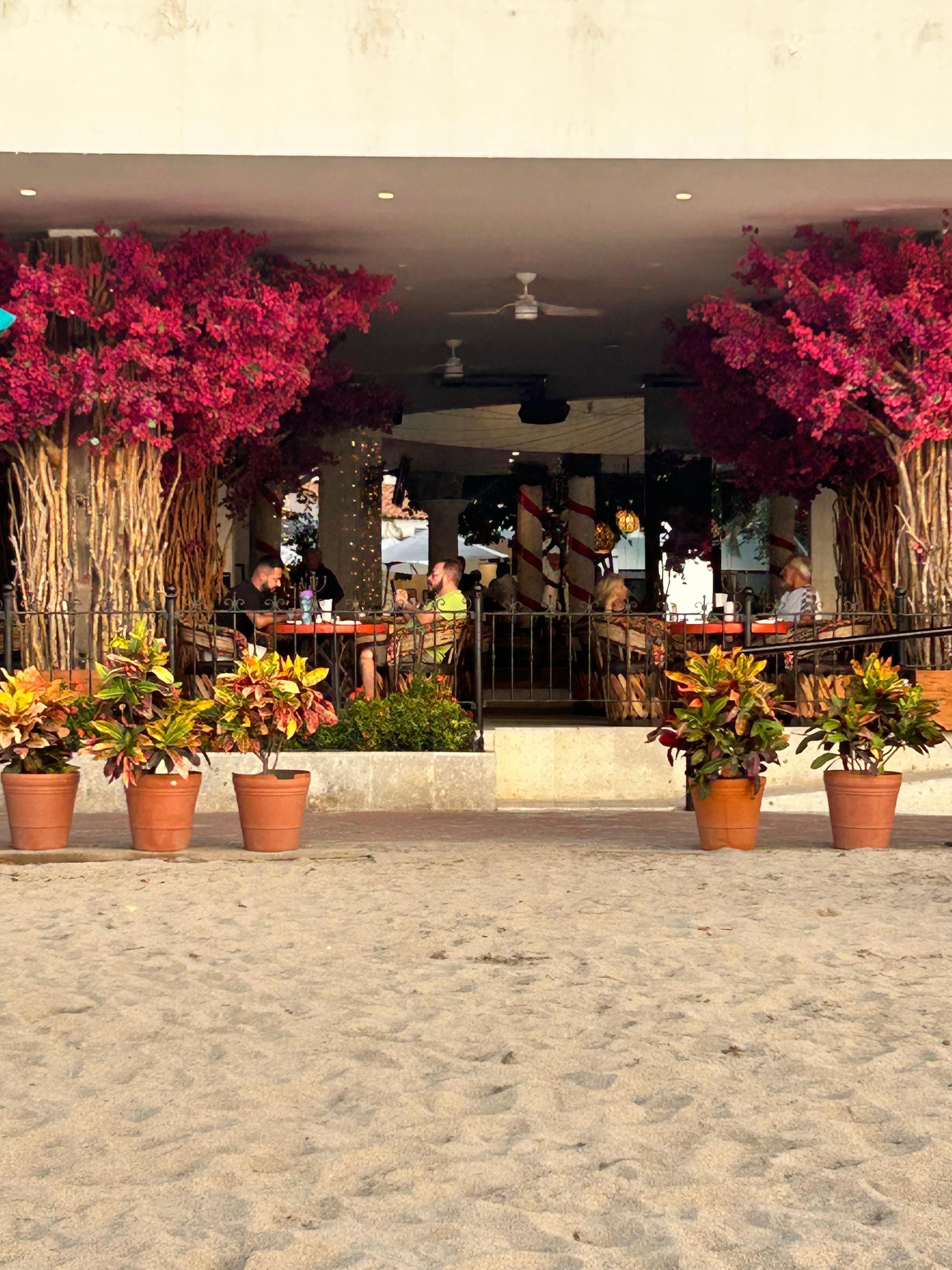 View from the beach to the main restaurant 