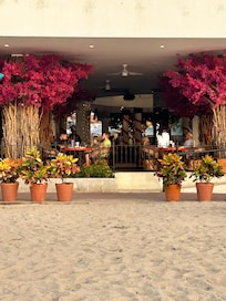 View from the beach to the main restaurant