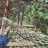 Hammocks by the cabins.