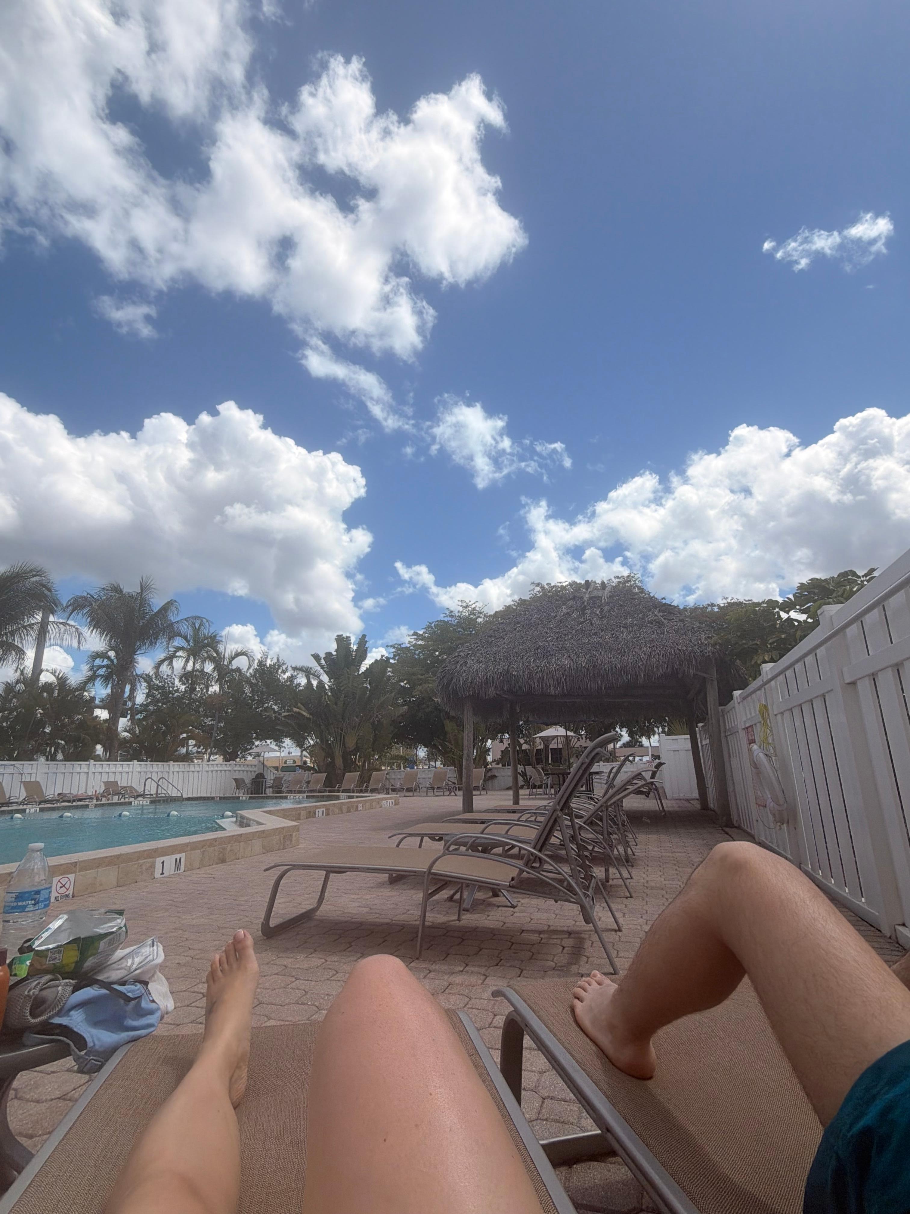 Relaxing with my son, good music playing, clean pool! 