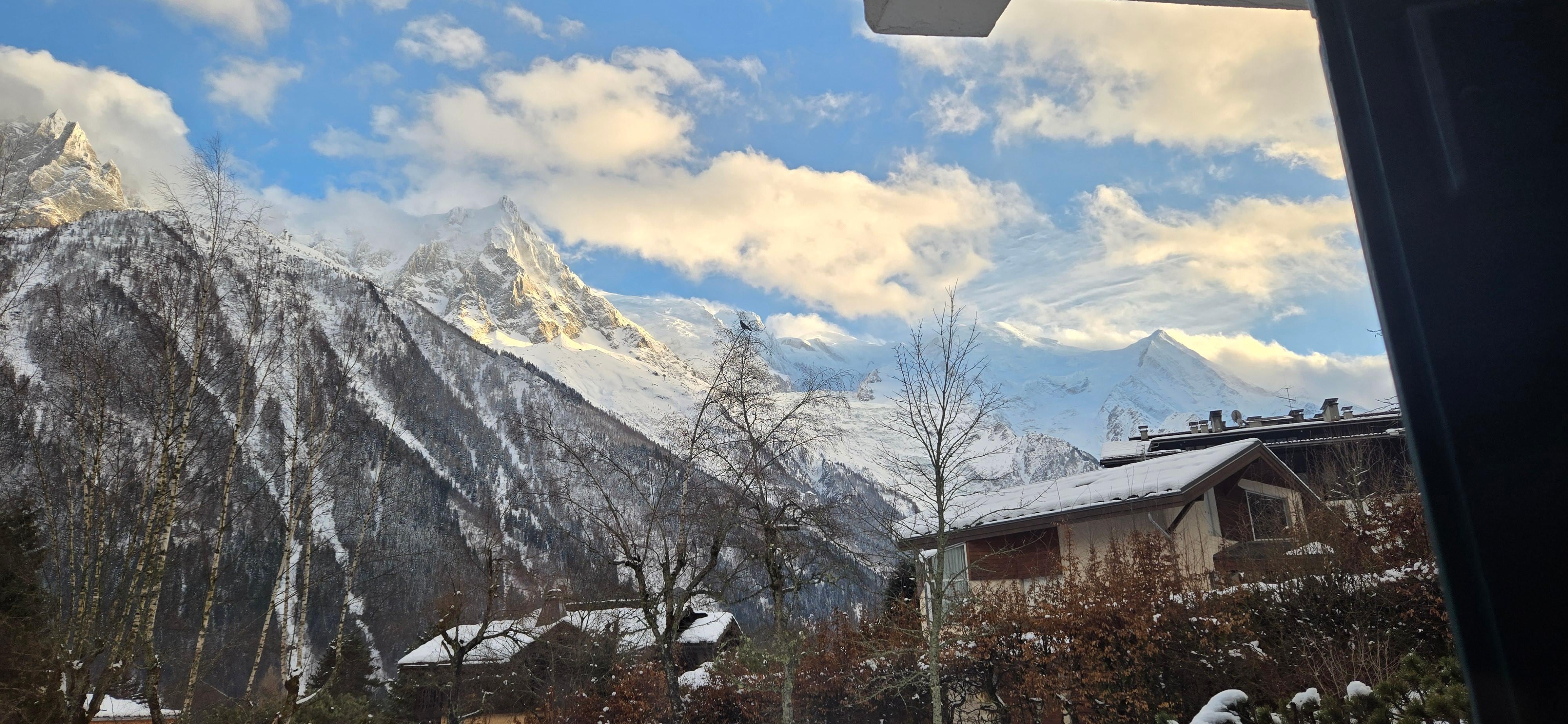 The view of the Aiguille du Midi from the dining room door