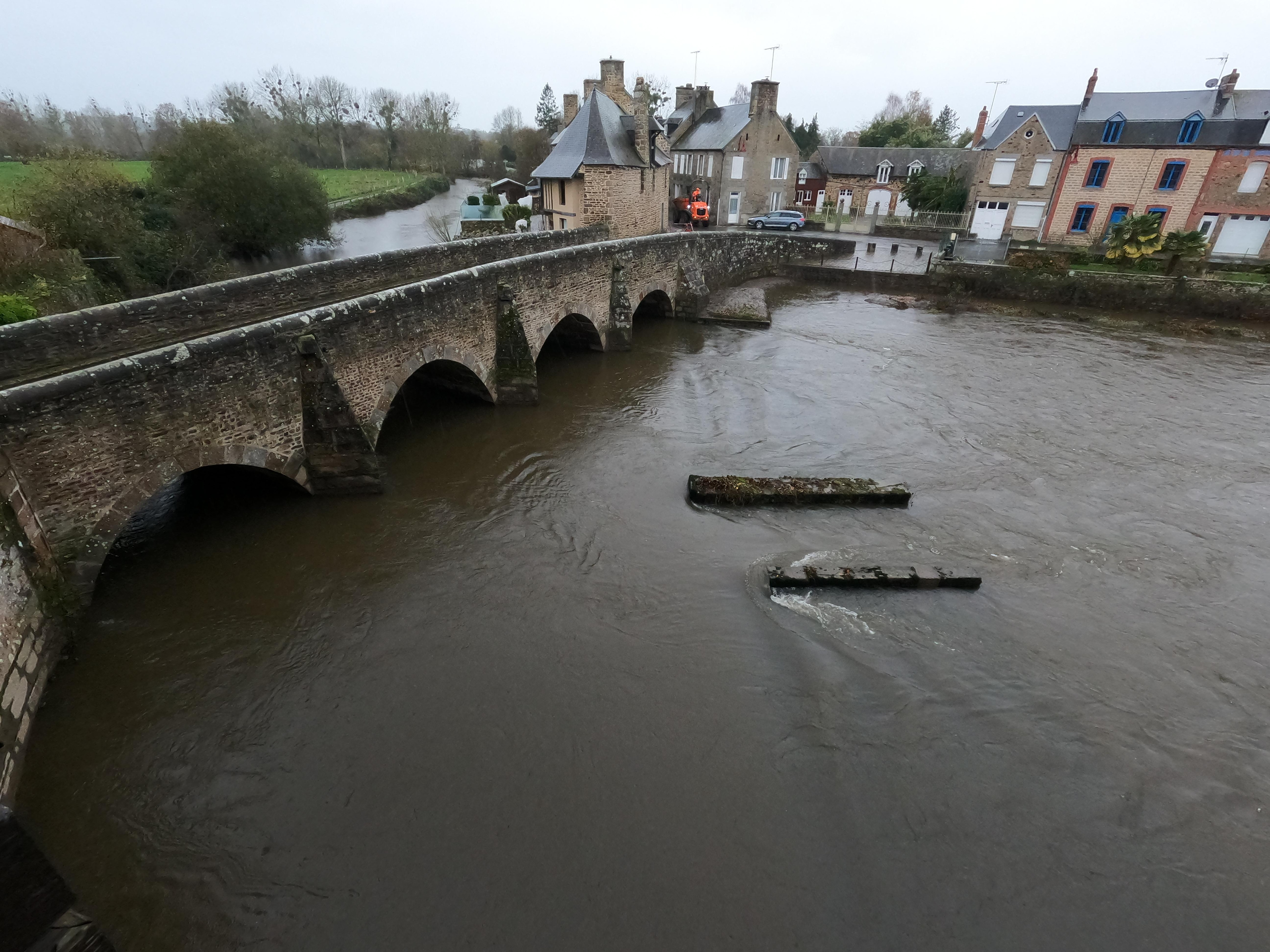 Hotel room window view of Selune river. 