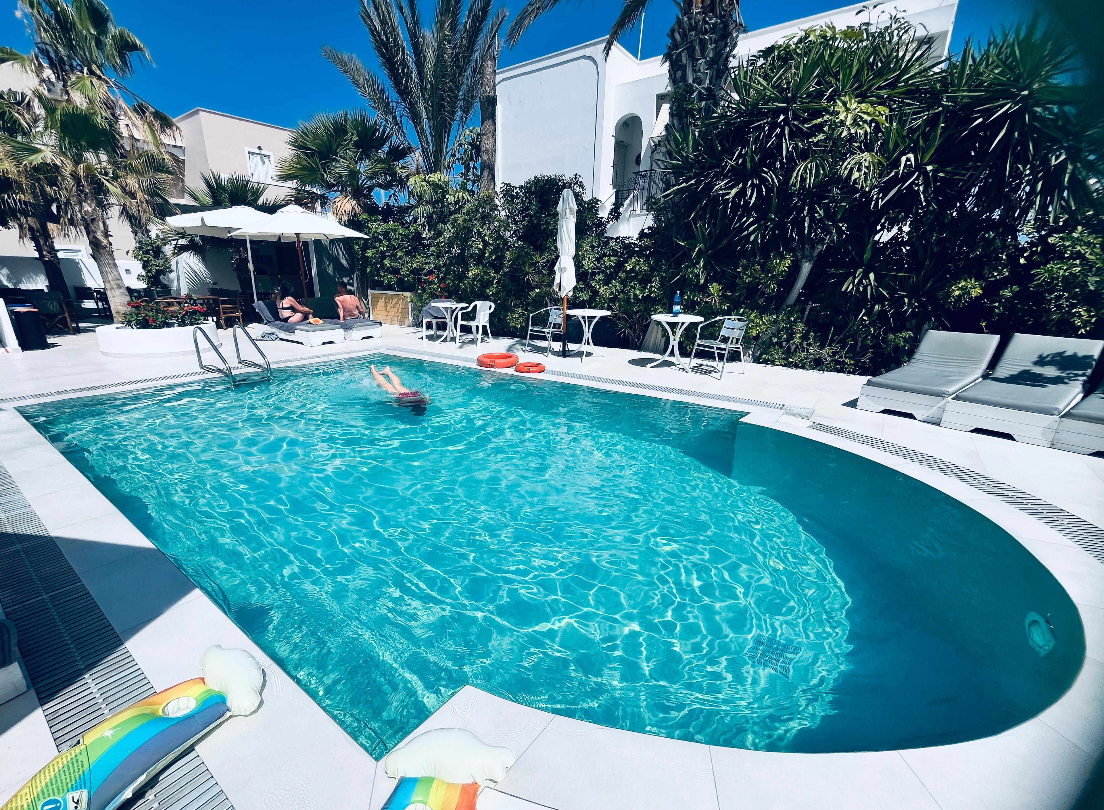 Pool by day. Not huge but also not busy. 