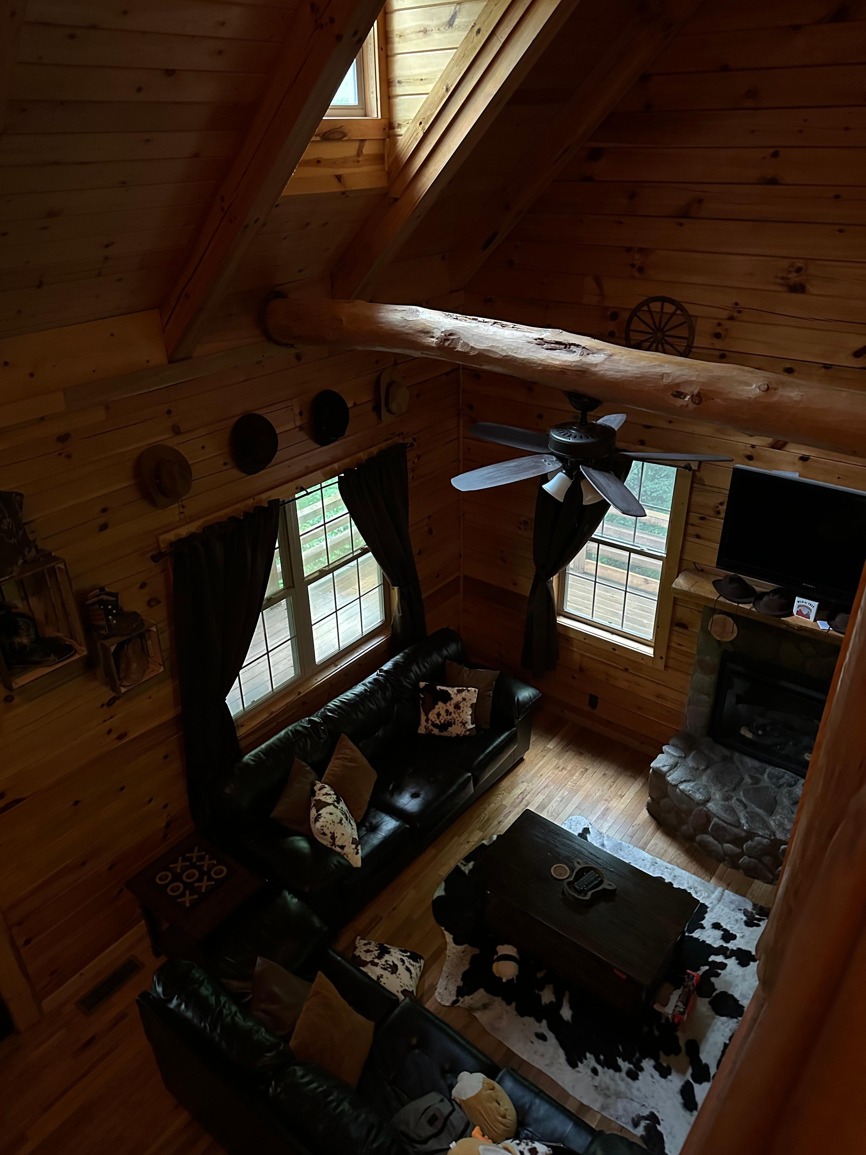 Such a cozy cute living room with electric fireplace. Wish we took a day to just stay at the cabin all day, over going out every day. 