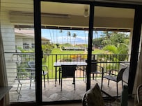 Patio just off the kitchen, overlooking the garden. We ate every meal here!