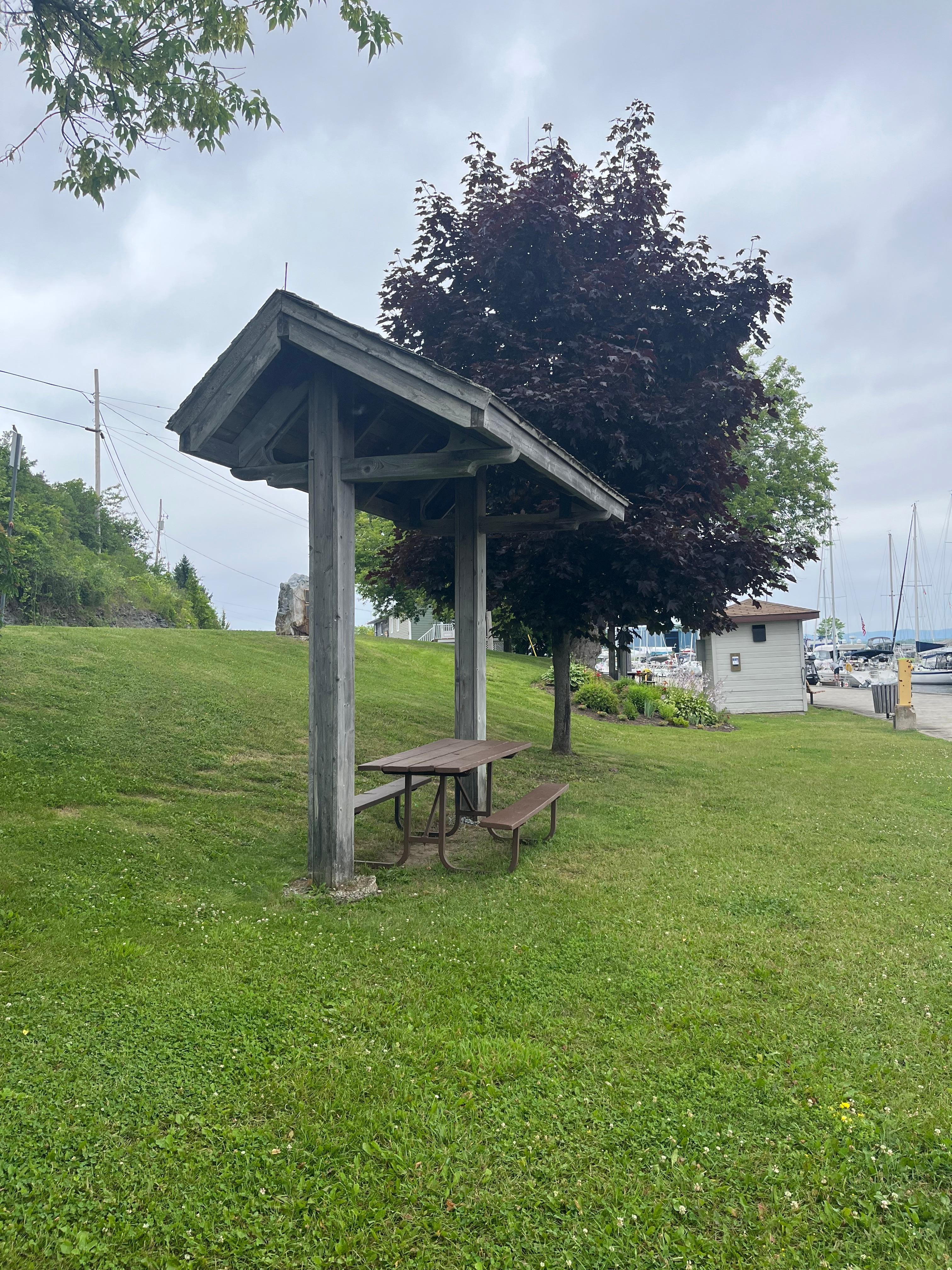 Walked down to the waterfront from the motel, park was clean and empty of people—just like we want it!!!