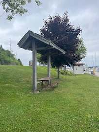 Walked down to the waterfront from the motel, park was clean and empty of people—just like we want it!!!
