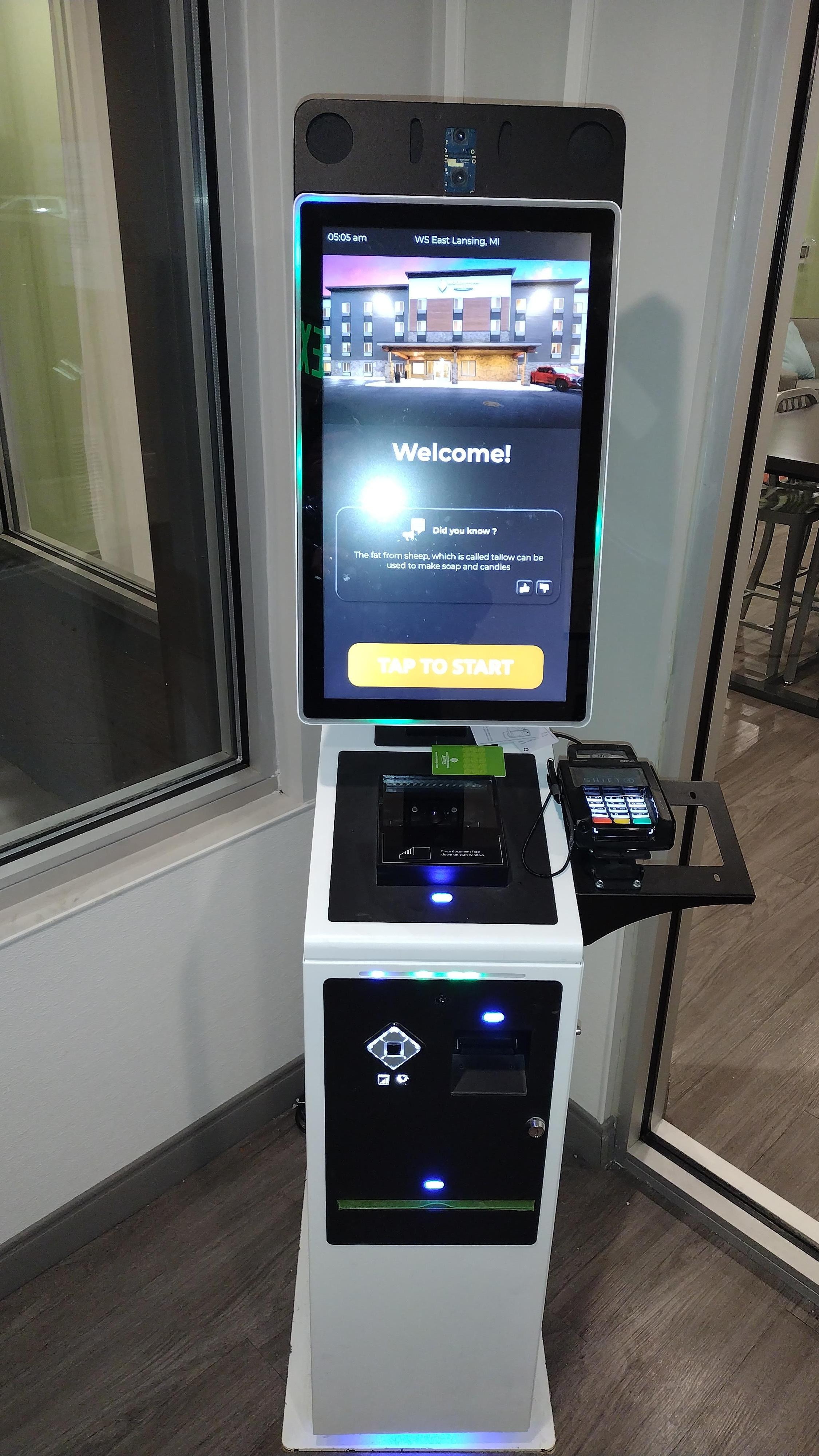 As early as 10pm this was my only means to check in, no customer service. Paper not loaded in kiosk so no receipt issued.