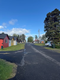 Looking down and across the main road to the Seaview beach and trail entrances