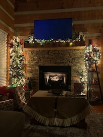 Cozy decorated for Christmas.