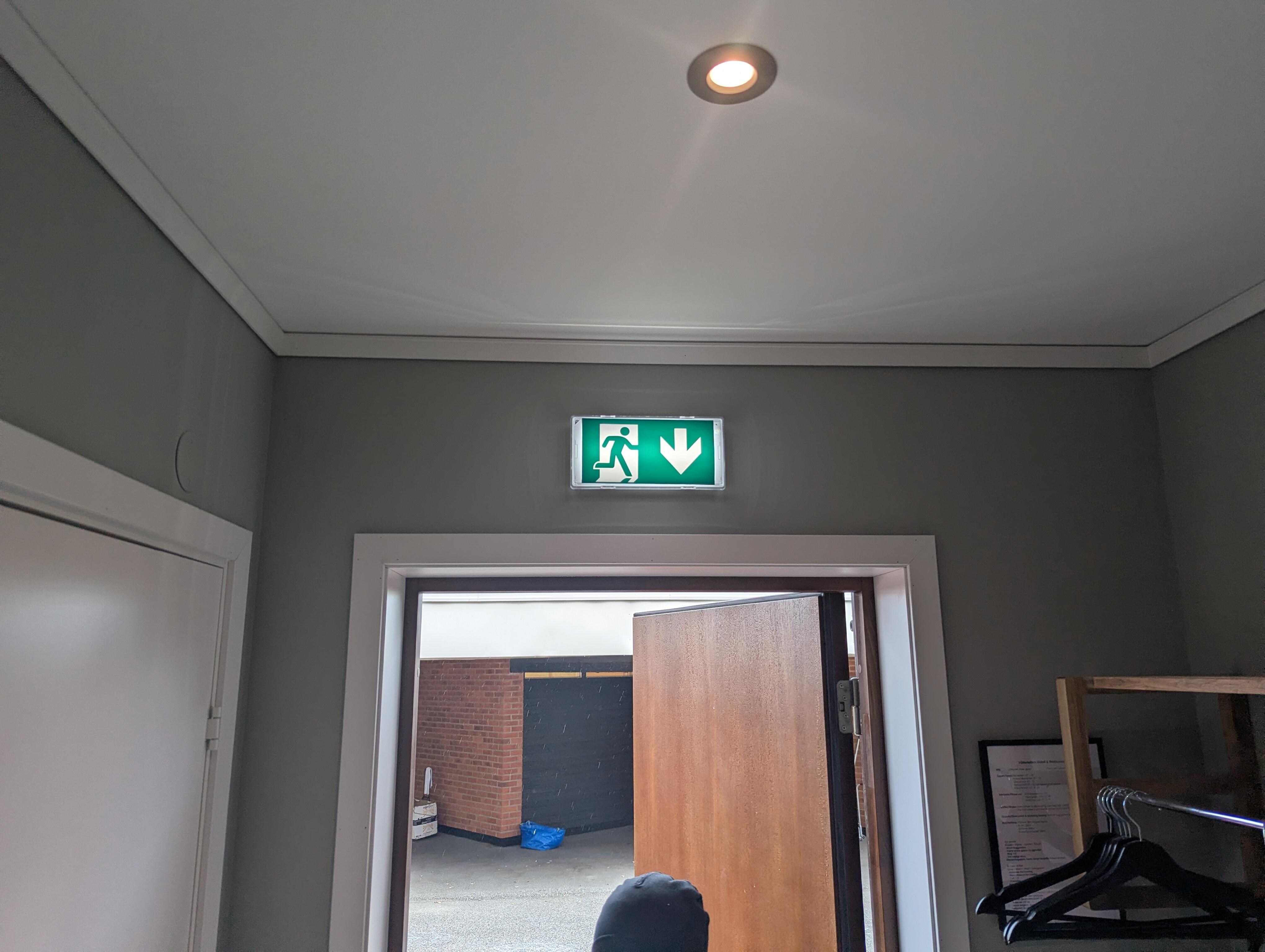 Bright LED emergency exit light.