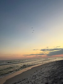 The beach at sunset.