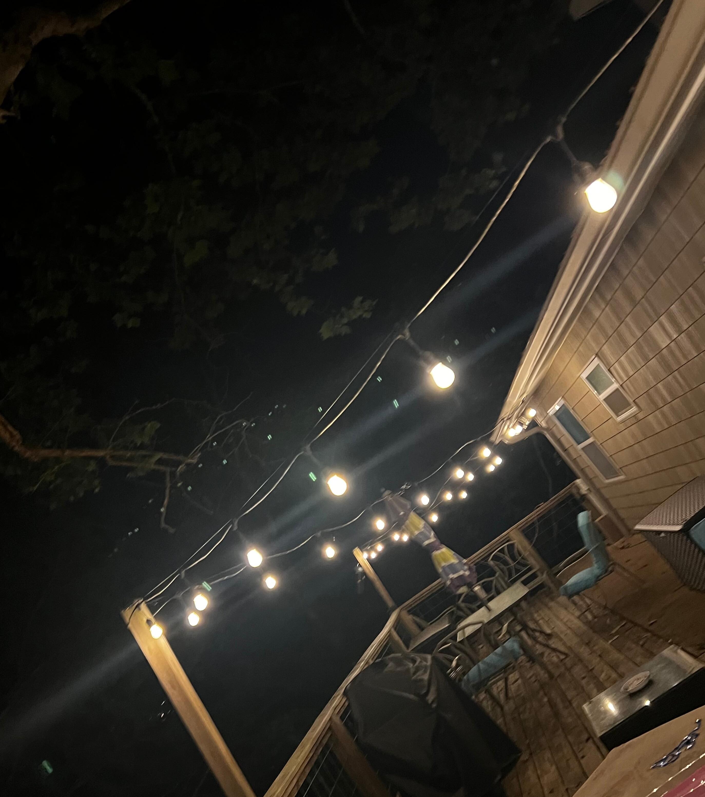 Patio at night. Very pretty and peaceful! 
