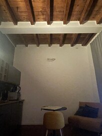 The gorgeous exposed-beam, high ceilings