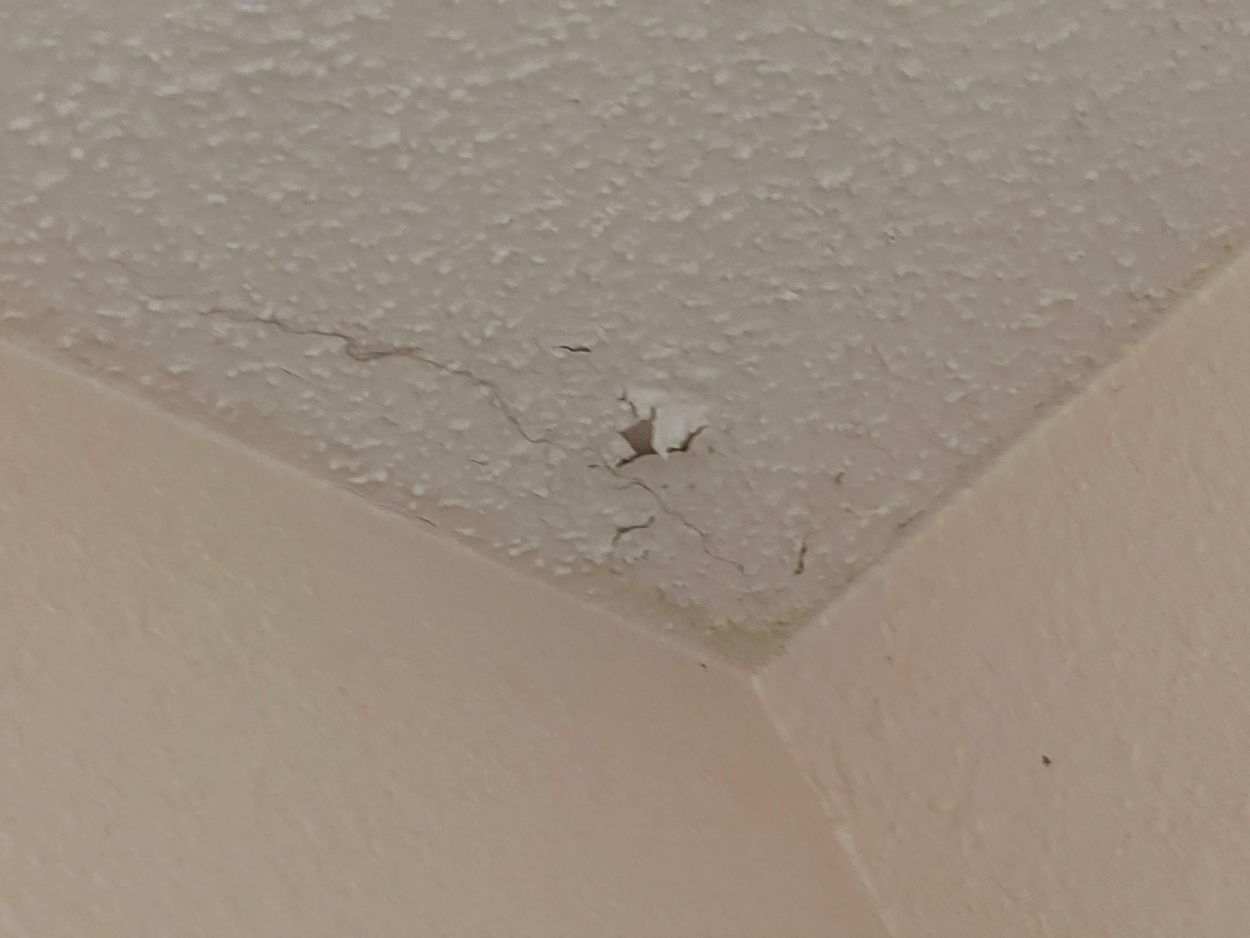 Ceiling over shower peeling with a hole