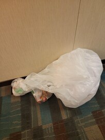The twels and garbage outside of our room.