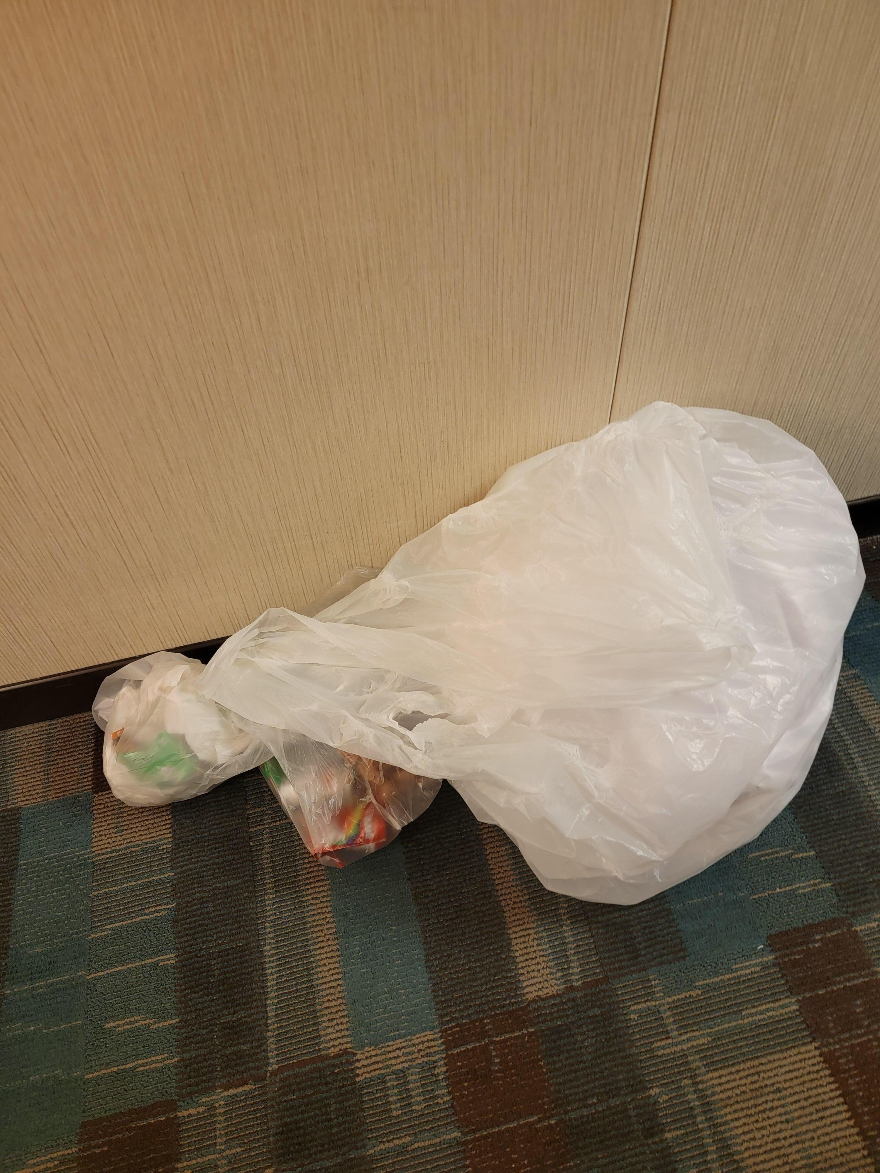 The twels and garbage outside of our room.