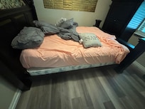 Bed after removing the comforter