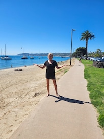 Beach across the street on bay side and walking path that goes all the way around shelter island