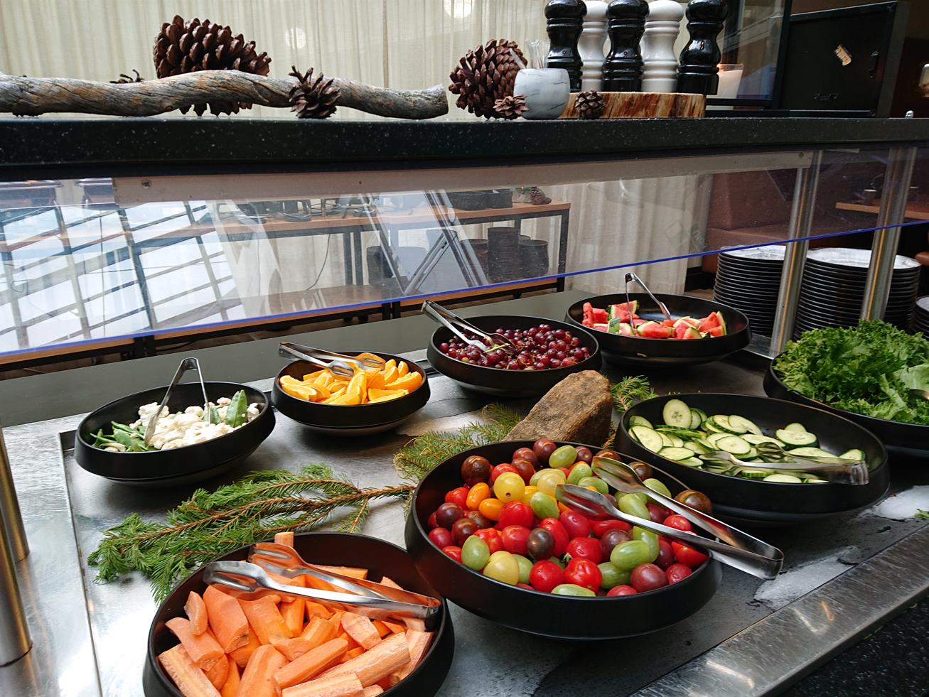 Fresh vegetables and fruit at the breakfast