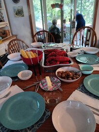 Lobster and corn on the cob.