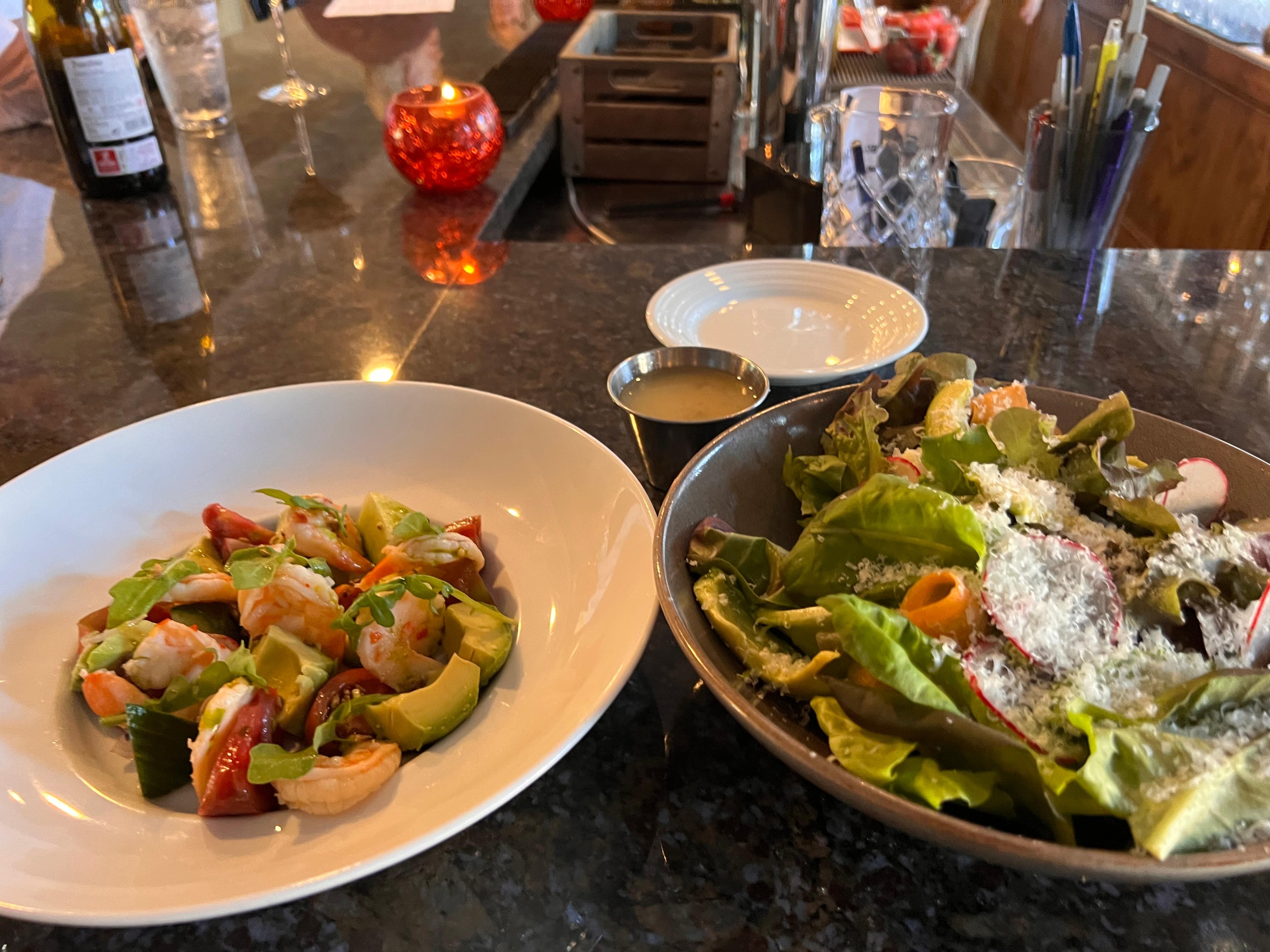 Enjoyed the Pickled shrimp and a leafy salad at Milton’s bar. Fresh and fabulous!!