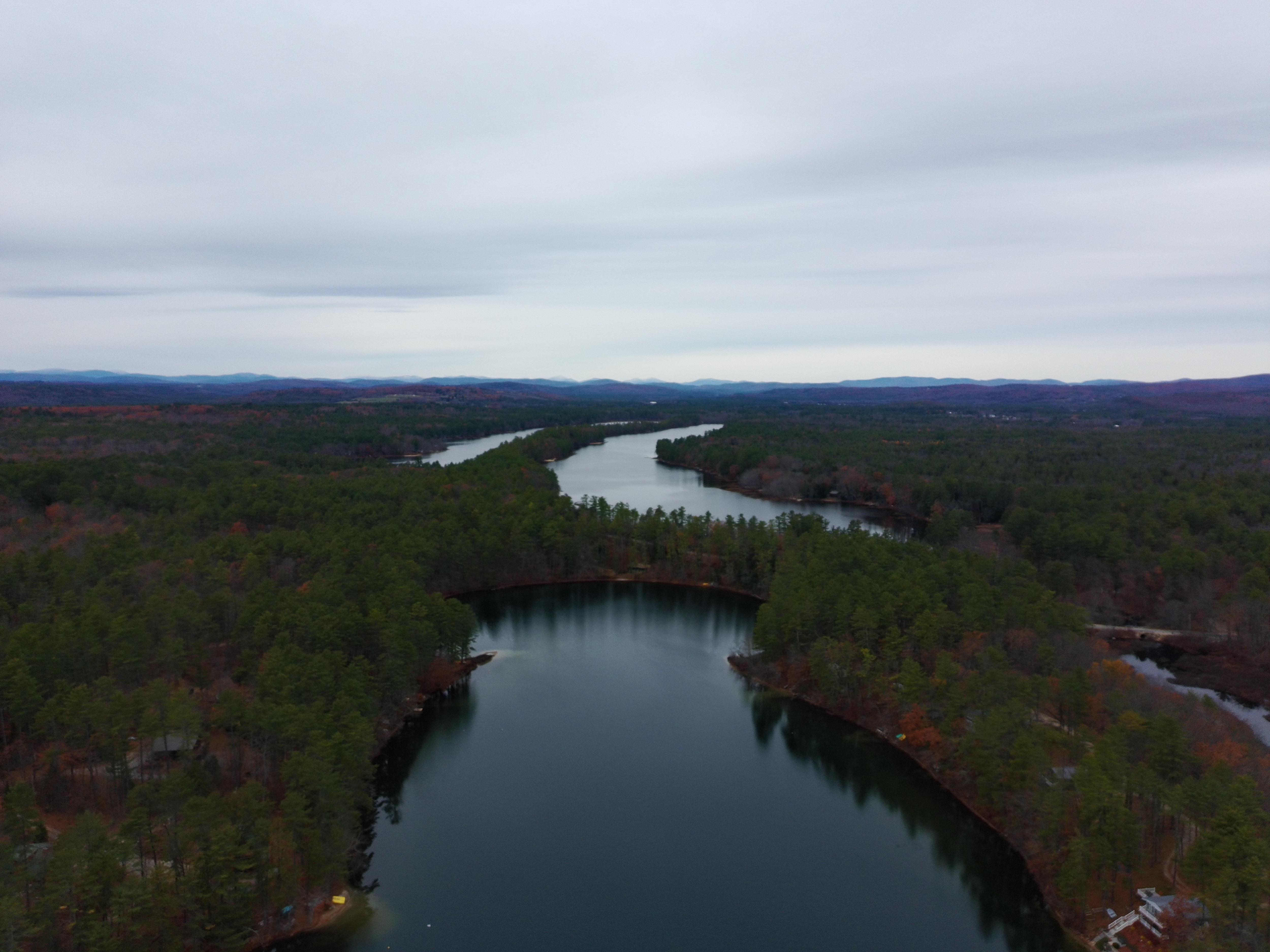 Drone footage of the beautiful lake.