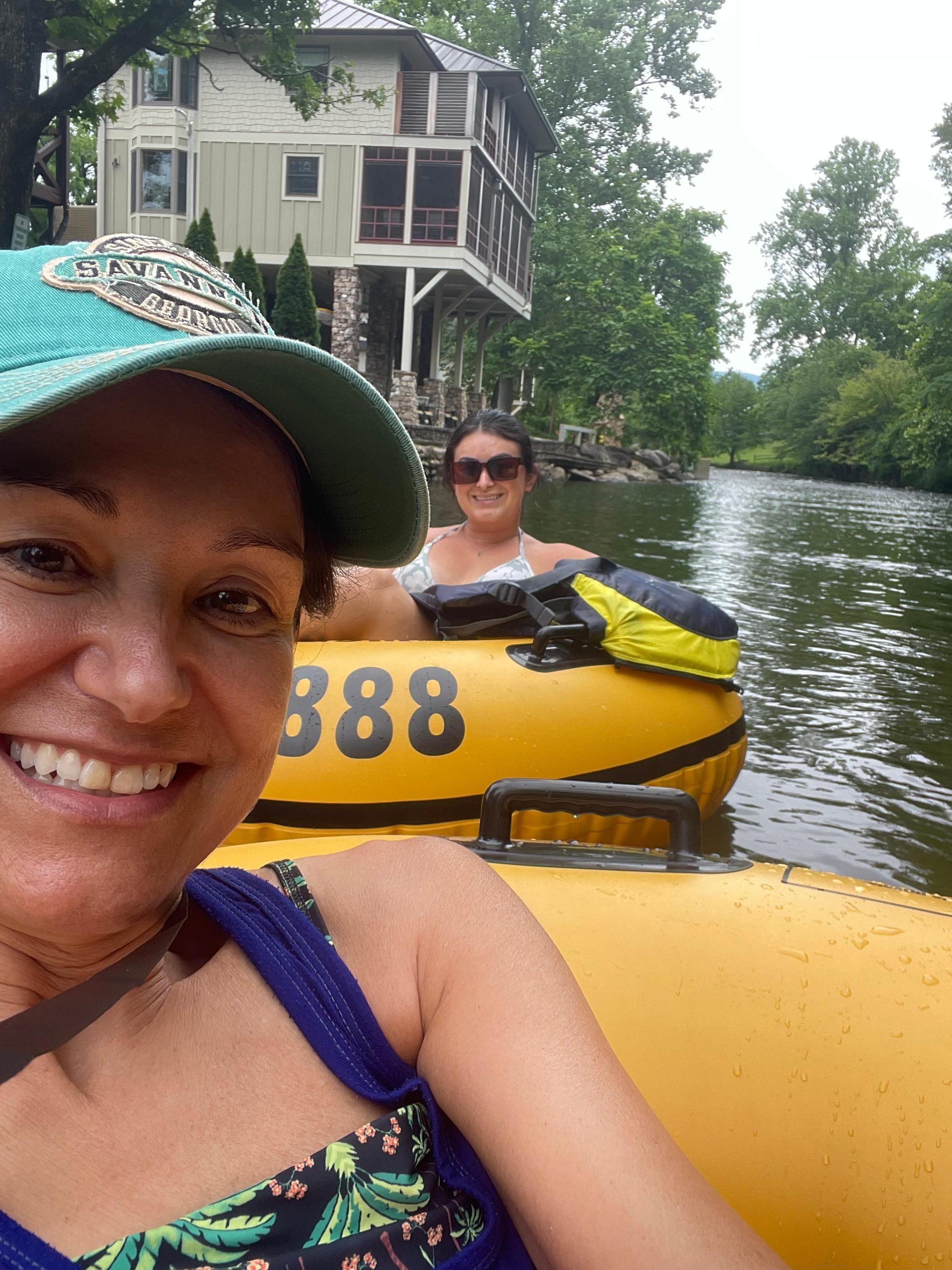 Gloria (mom) and Caylie tubing River Rat