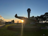The air traffic control tower can be seen directly across the road from the hotel