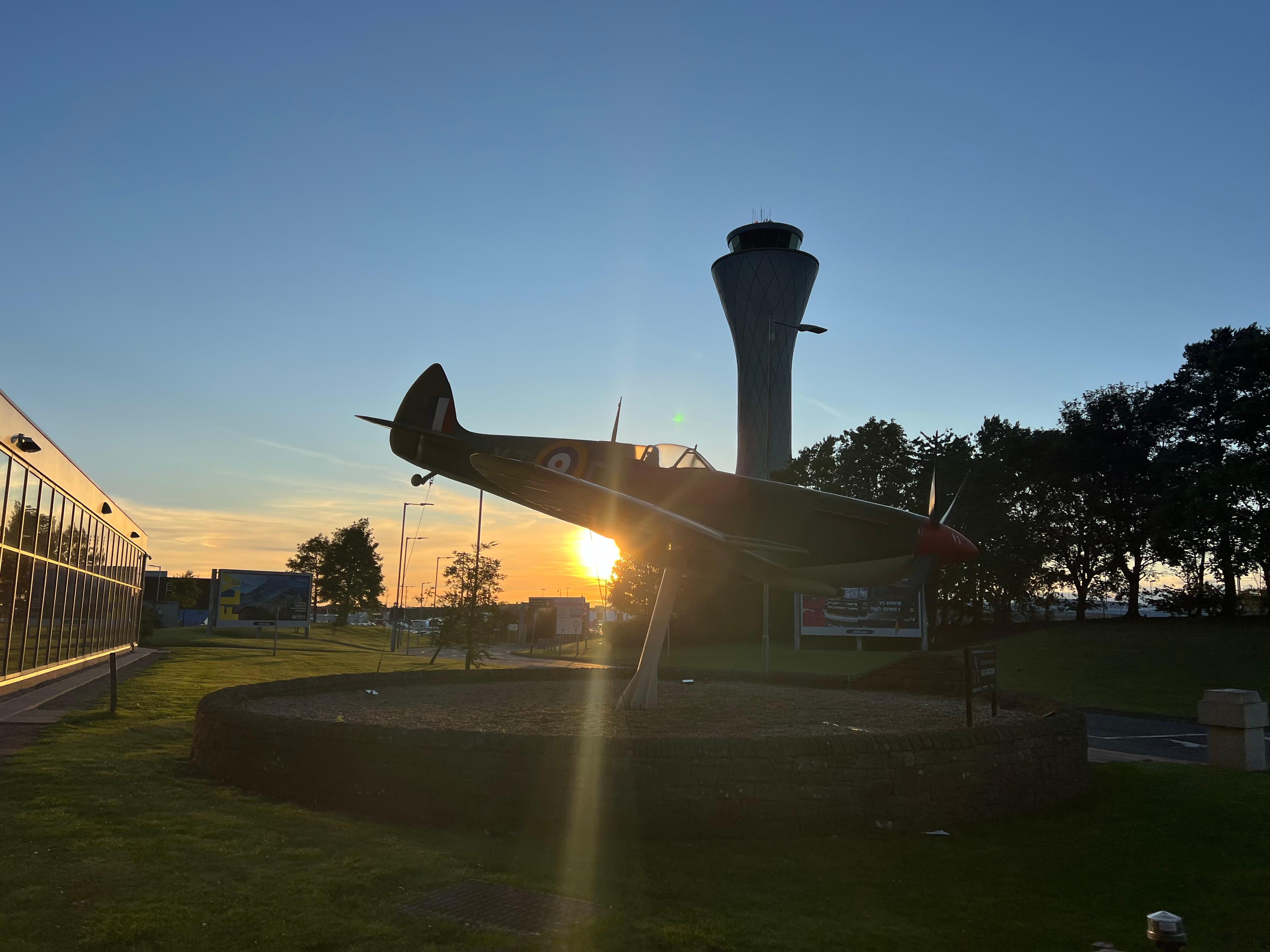 The air traffic control tower can be seen directly across the road from the hotel