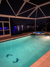 Pool at night looks amazing.