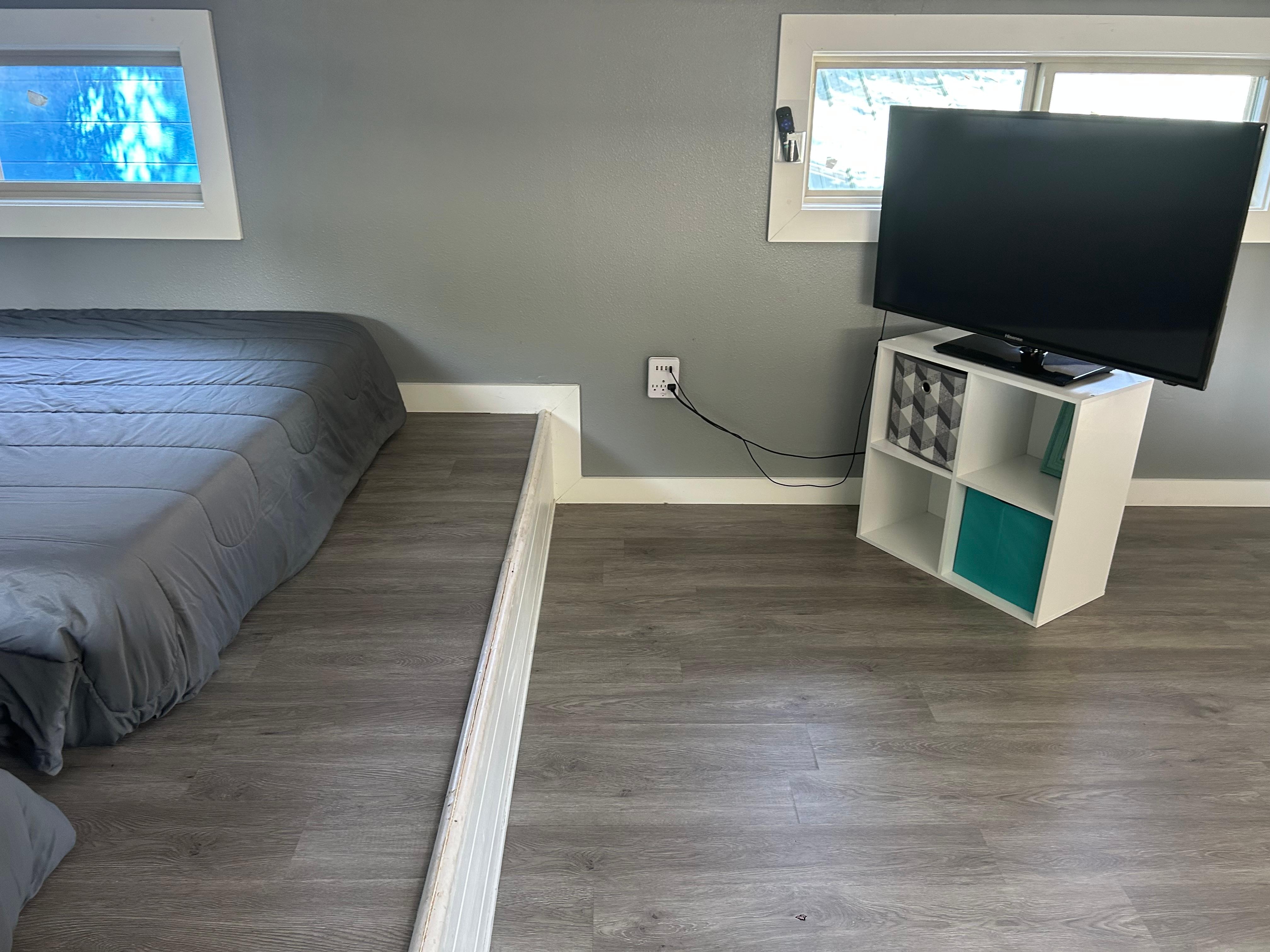 Loft tv where I hook up a Nintendo switch for the kids to play